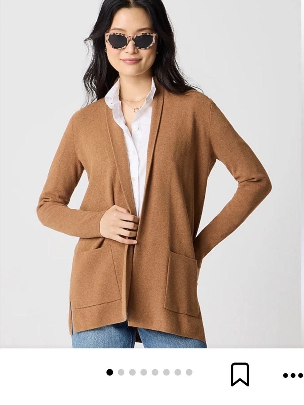 J. Crew Chelsea 100% cotton Open-Front Pocket Cardigan in Camel